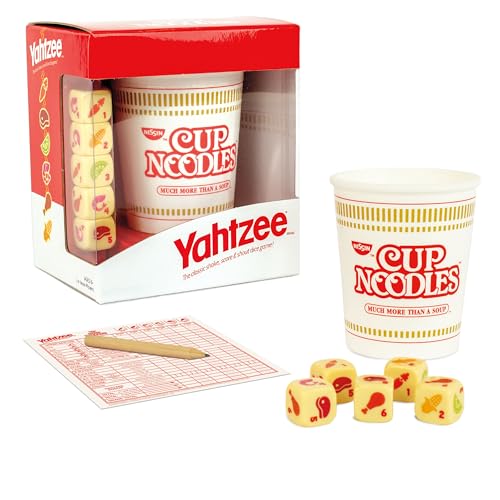 USAOPOLY YAHTZEE Cup Noodles dice icons spark instant fun during meals.