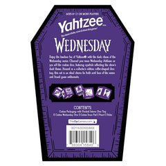 USAOPOLY Yahtzee Wednesday dice showing series symbols for themed play.