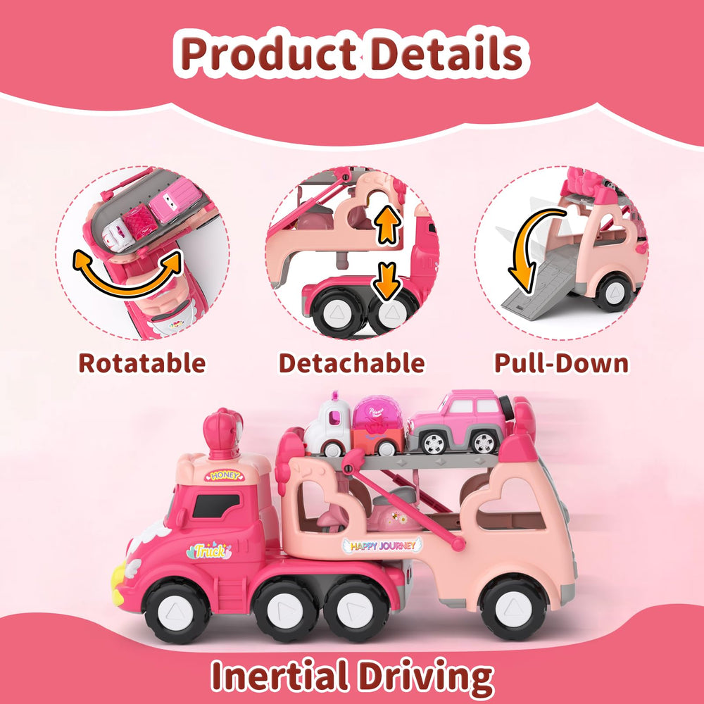 Usrela 7-in-1 pink truck kit featuring transport mode and track play