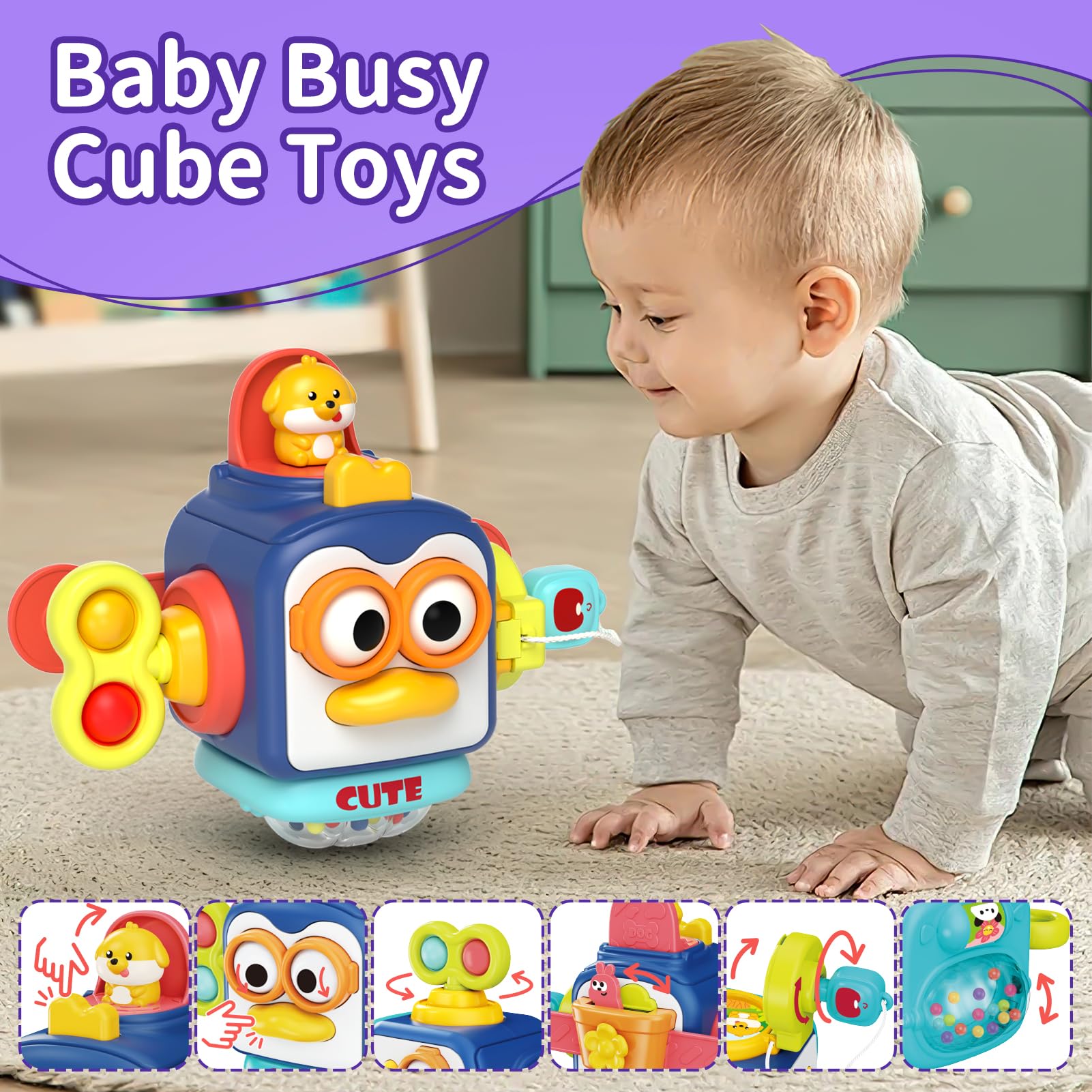 usrela cartoon stretch toy with friendly characters for grasping and motor exploration