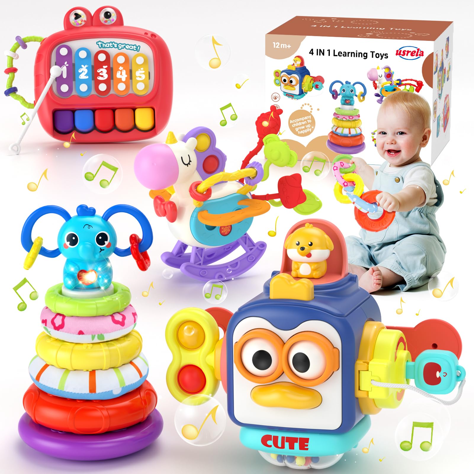 usrela four-in-one busy cube toy enhances hand-eye coordination during playtime