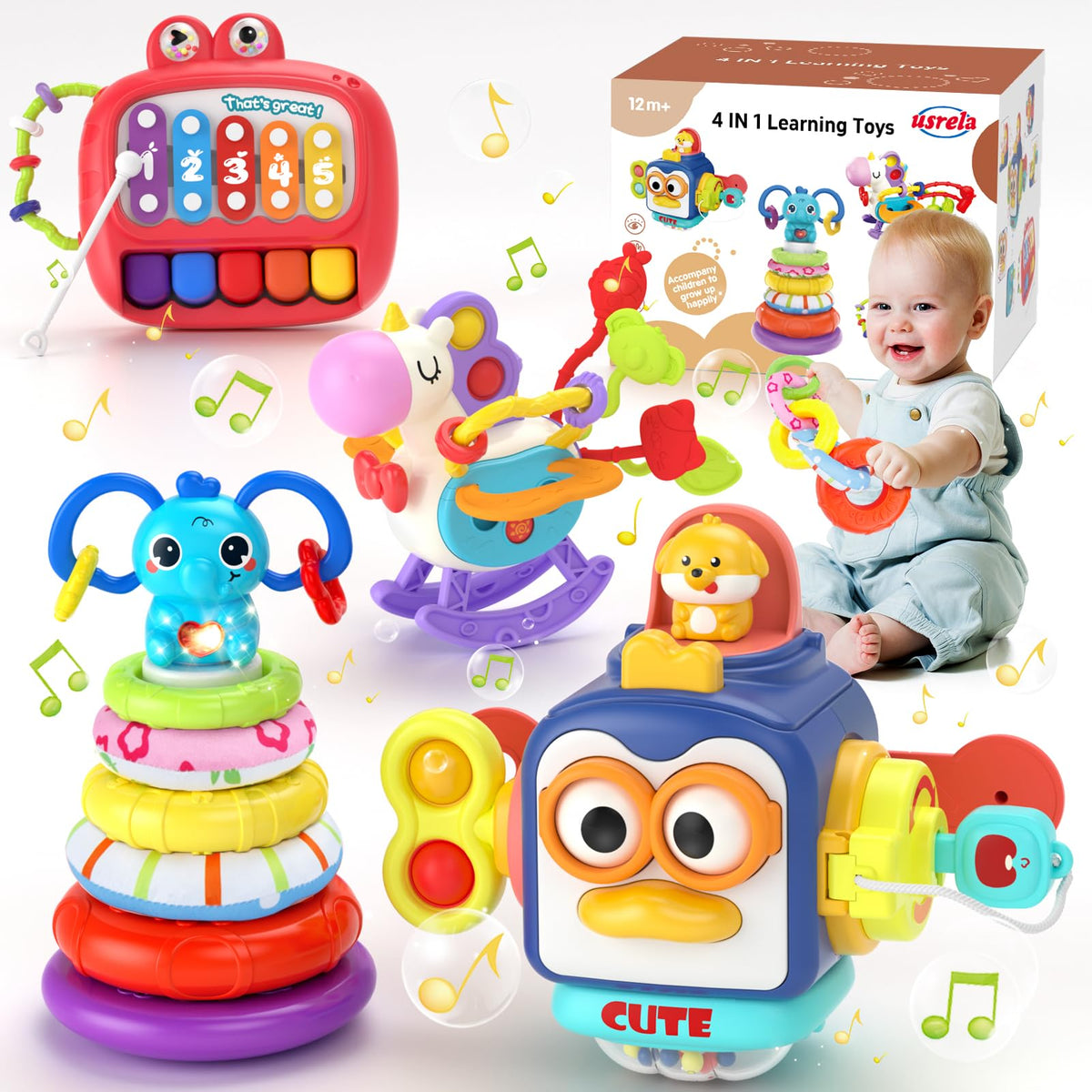 usrela four-in-one busy cube toy enhances hand-eye coordination during playtime