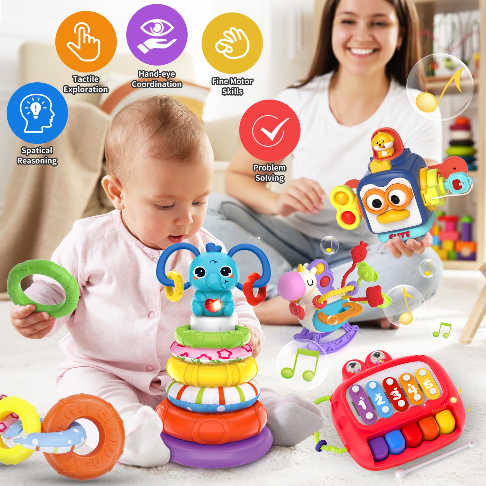 usrela stack-and-sort baby toy supports pattern recognition and color learning