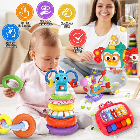 usrela stacking rings encourage pattern recognition and color learning during supervised play.