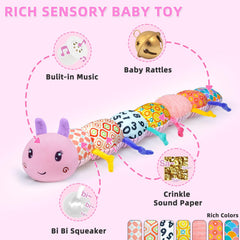 Ussybaby Caterpillar crinkle texture adds auditory interest to curious play.