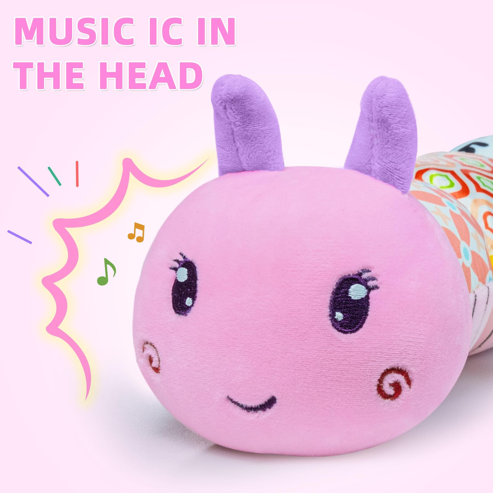Ussybaby Caterpillar rattle and plush surface engages baby during tummy time.