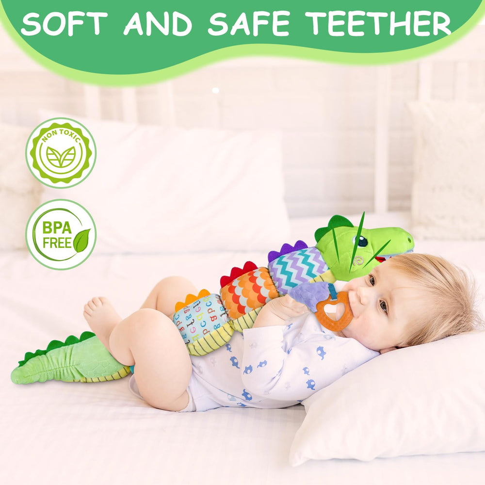 Ussybaby crocodile caterpillar crinkle paper detail for tactile discovery