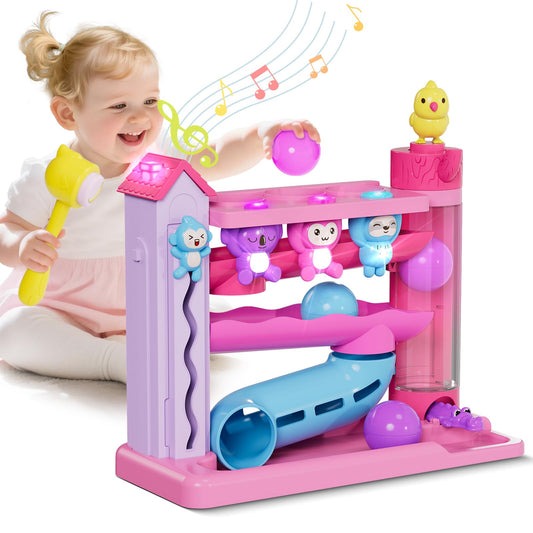 Ussybaby musical toddler toy monkey ball drop enhances grip and coordination during play.