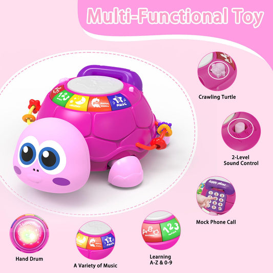Ussybaby turtle crawling action engages baby movement and exploration.