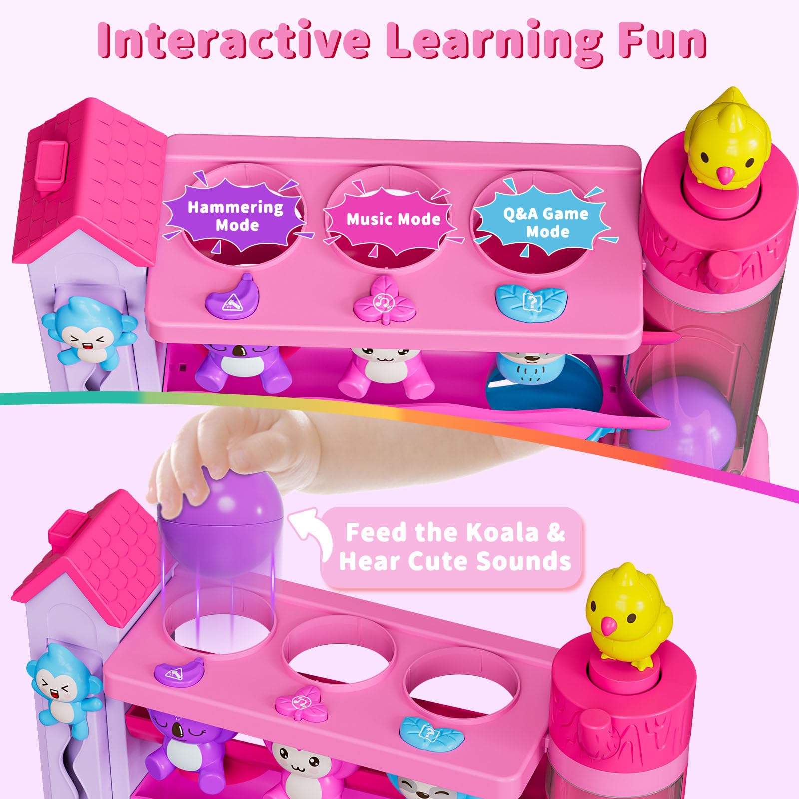 Ussybaby quiz mode engages toddlers with questions to boost memory and reasoning.