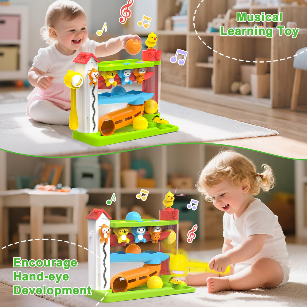 Ussybaby lights-and-sounds feature sparks visual tracking and auditory awareness during pounding play.