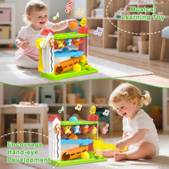 Ussybaby lights-and-sounds feature sparks visual tracking and auditory awareness during pounding play.