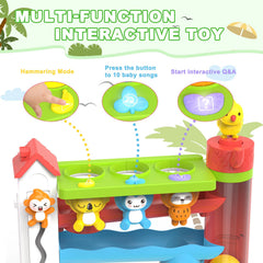Ussybaby multi-mode play invites drop, pound, and Q&A interactions for early learning moments.