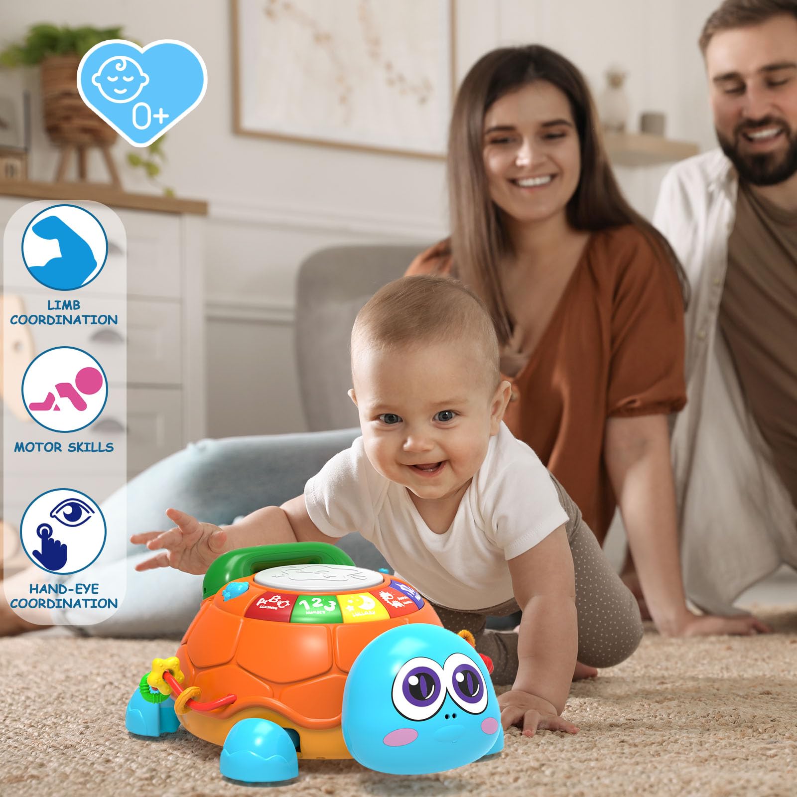 Ussybaby turtle toy back drum interaction encouraging exploration and play.
