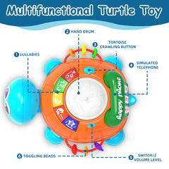 Ussybaby turtle toy side view showing responsive sounds for pretend play.