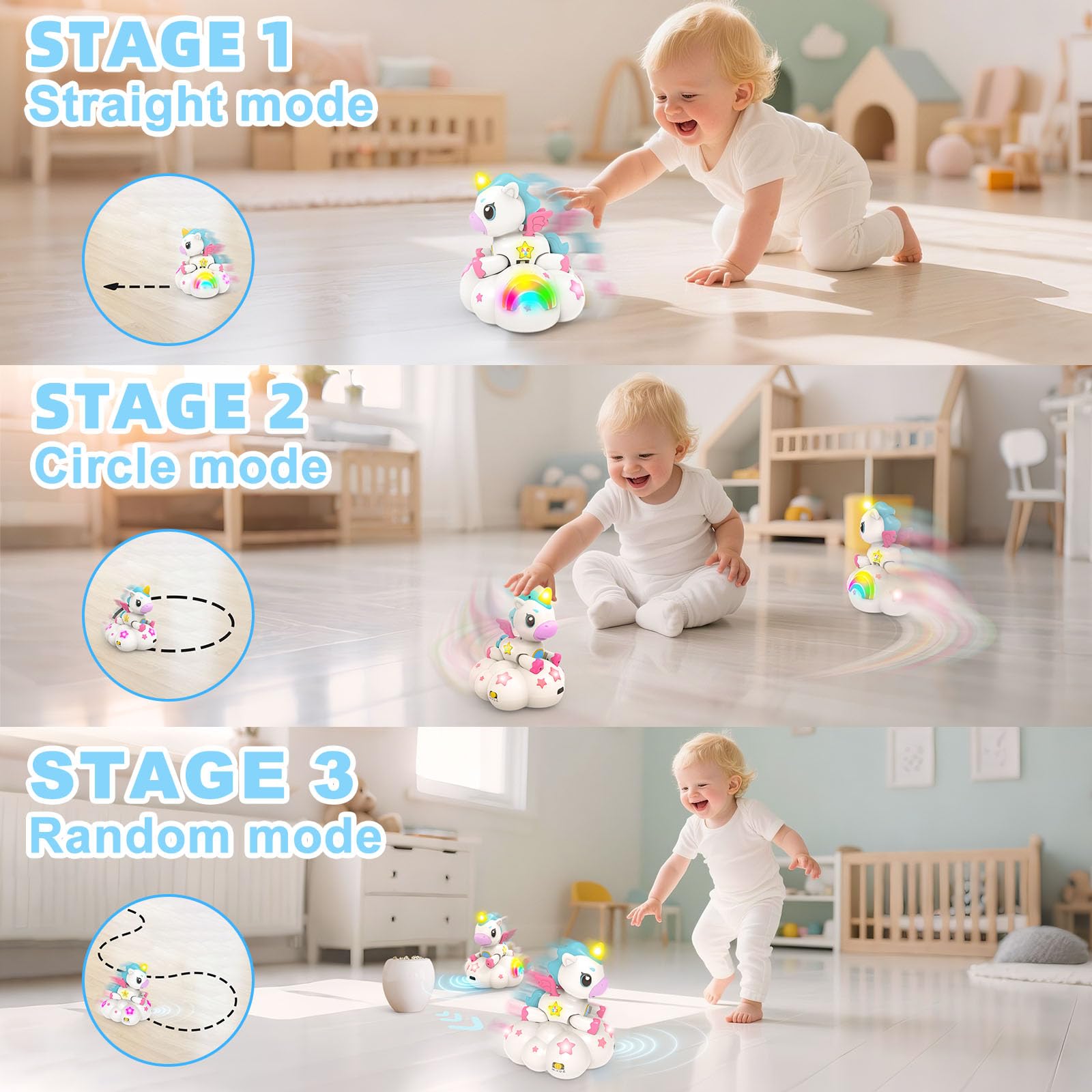 Ussybaby detachable unicorn encourages musical play with soft lights during quiet time