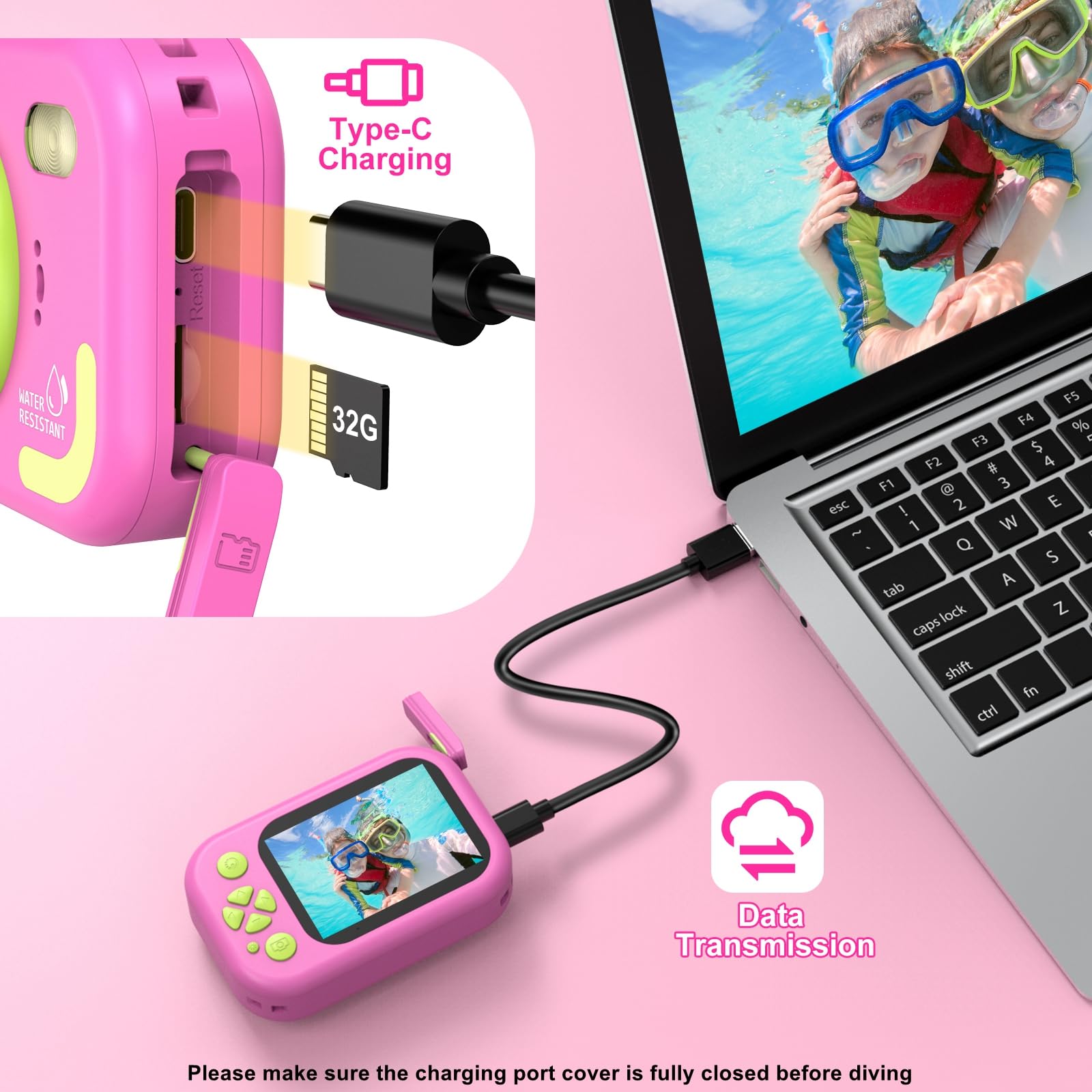 Usteetic camera provides long battery life with auto-off to extend playtime.