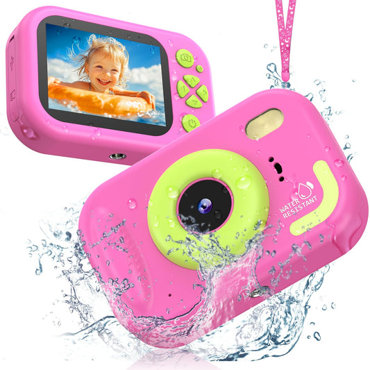 Usteetic Kids Camera in pink with IP68 waterproofing for pool and outdoor adventures.