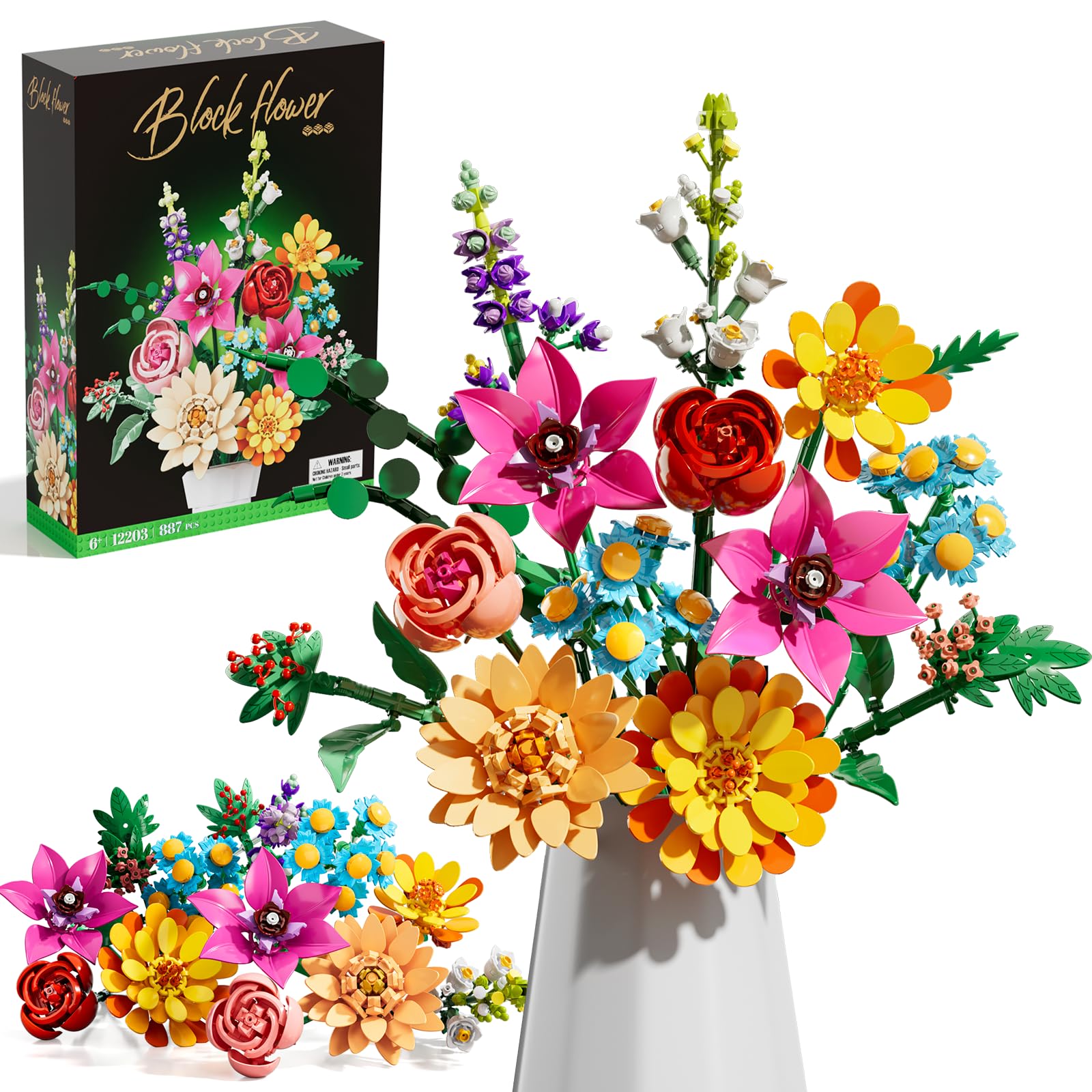 Utbttor flower bouquet building set with 891 pieces for creative home décor.