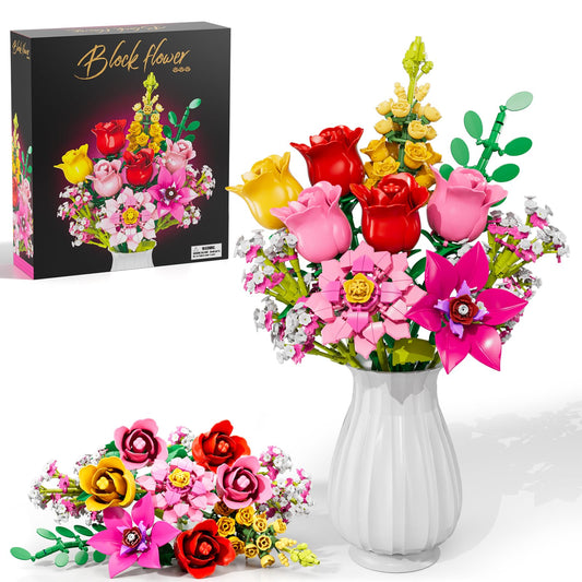 Utubttor pink rose bouquet blocks for chic, maintenance-free decor display