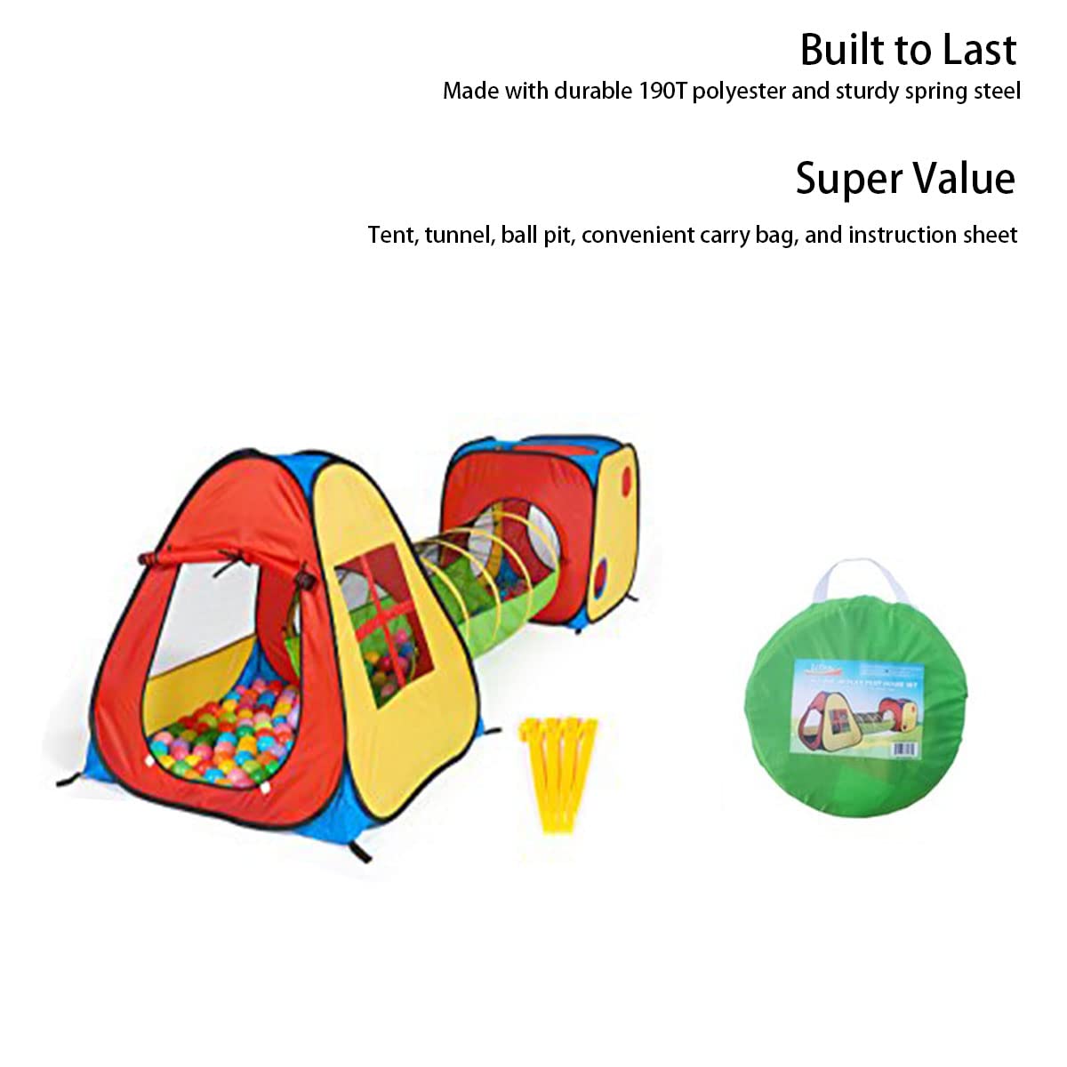 UTEX 3 in 1 pop up play tent long tunnel connects tents for action-packed crawl