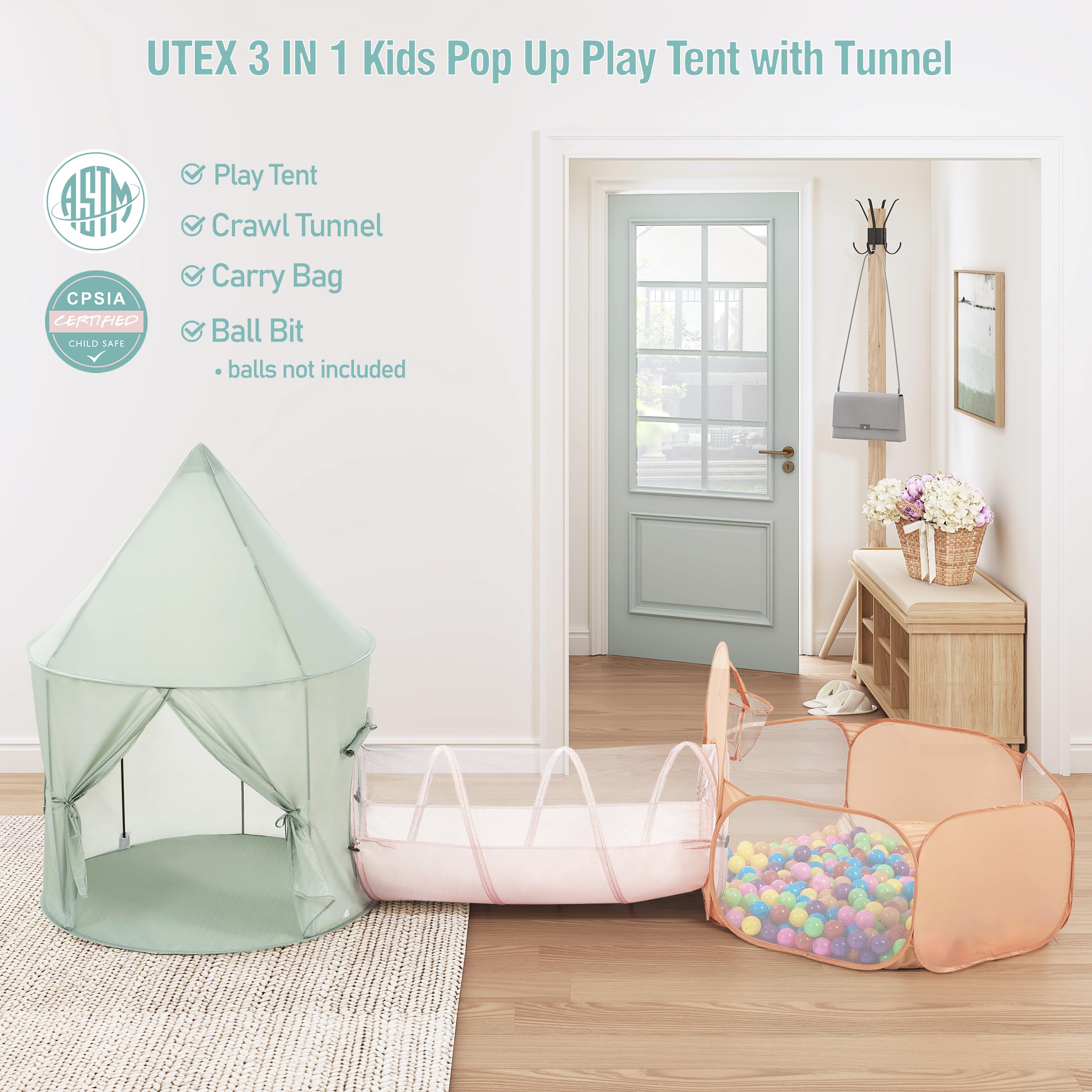 UTEX Ball Pit inside the play tent offers joyful, sensory play moments.
