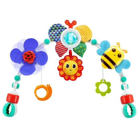 UTOPLIKEY arch toy bar attached to stroller with colorful animals for baby engagement