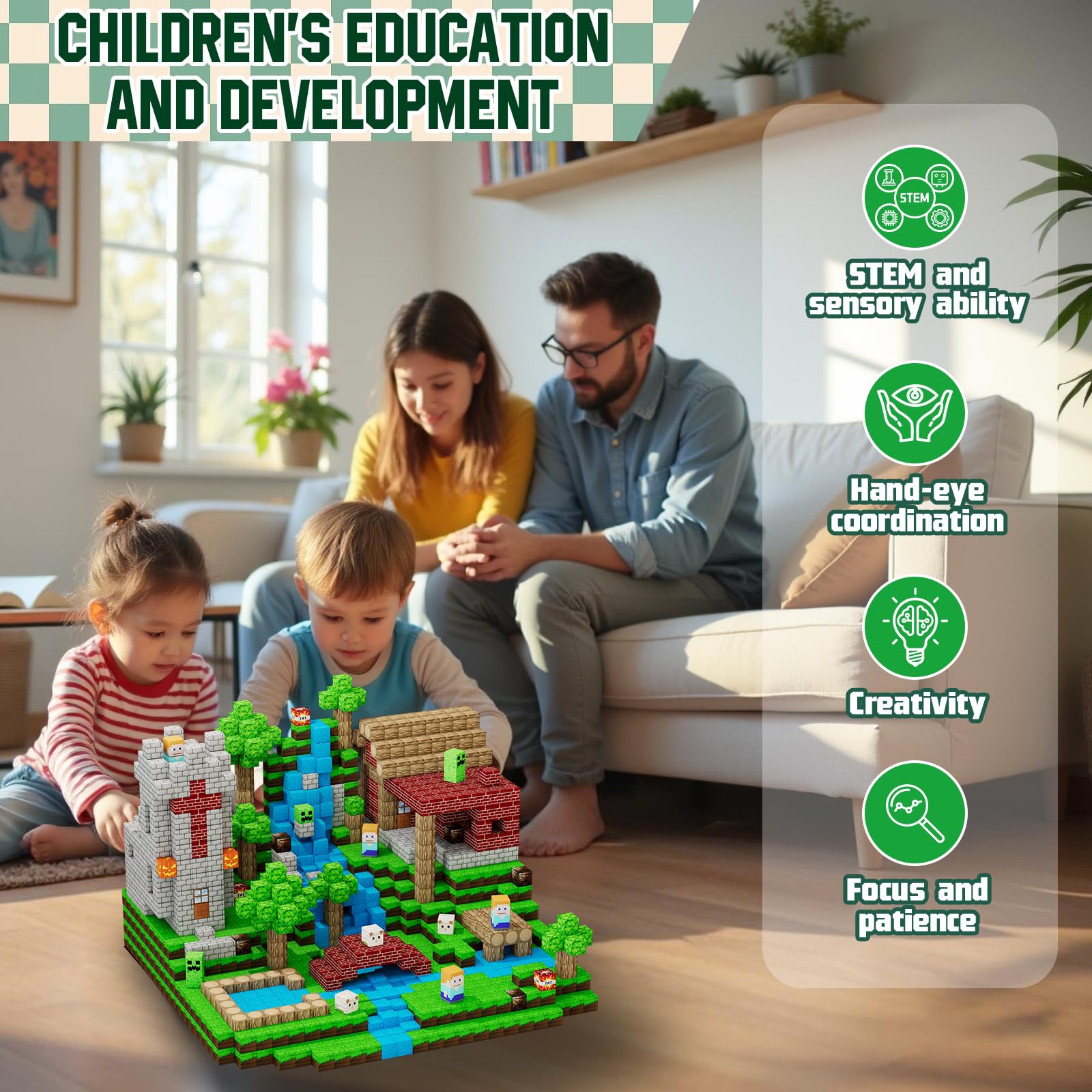 Outdoor-friendly Uucoco magnetic blocks promoting group STEM play and exploration.