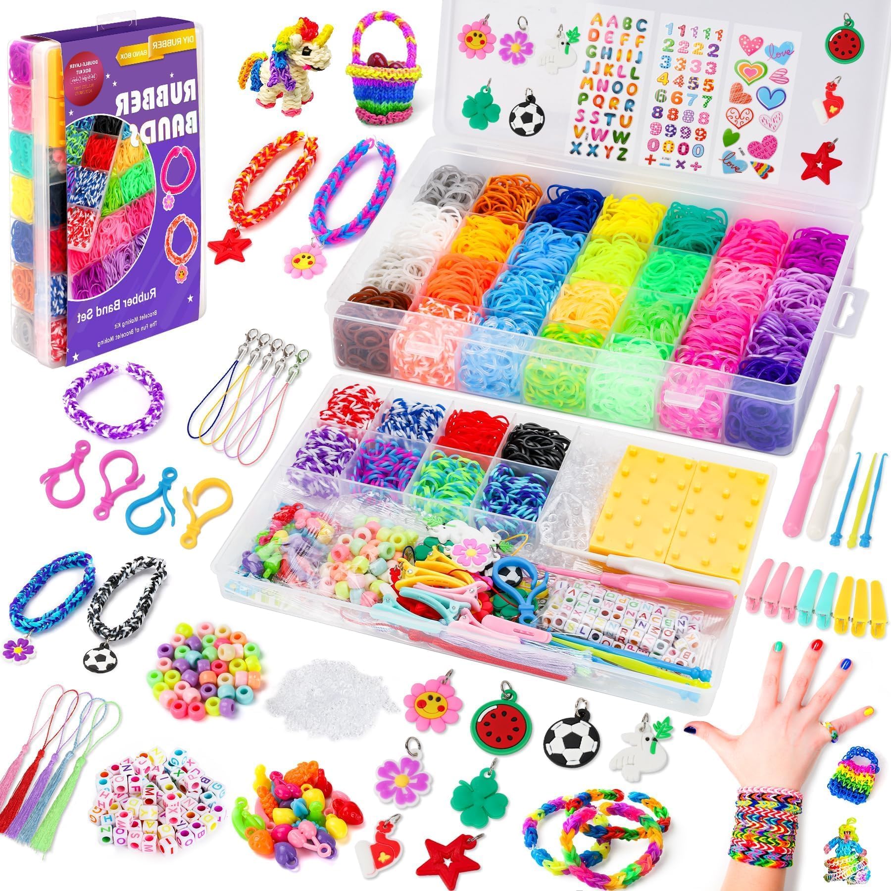 UUEMB rubber band bracelet kit storage box keeps supplies neatly organized for on-the-go crafting.