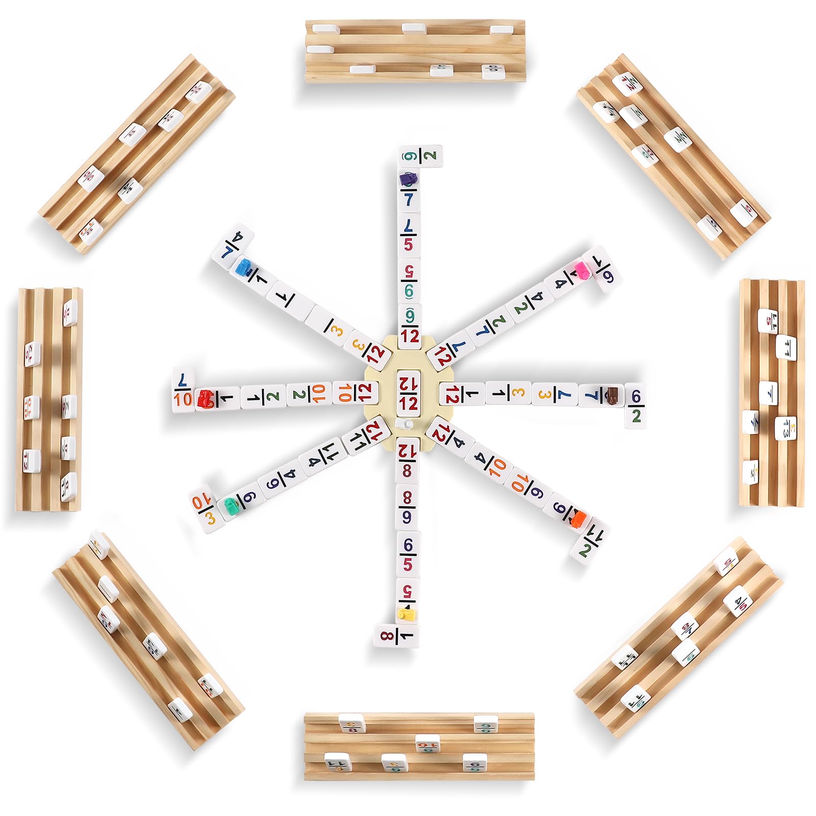 uvcany mexican-train-dominoes-wooden-trays-8 sturdy racks keep dominoes organized
