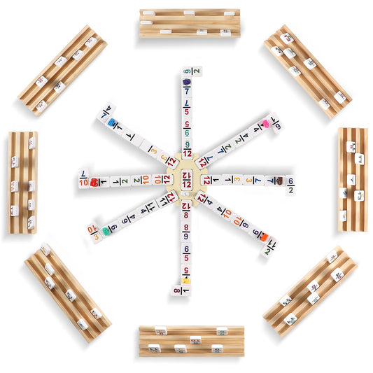 uvcany mexican-train-dominoes-wooden-trays-8 sturdy racks keep dominoes organized