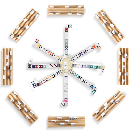uvcany wooden trays with angled slots for organized domino display