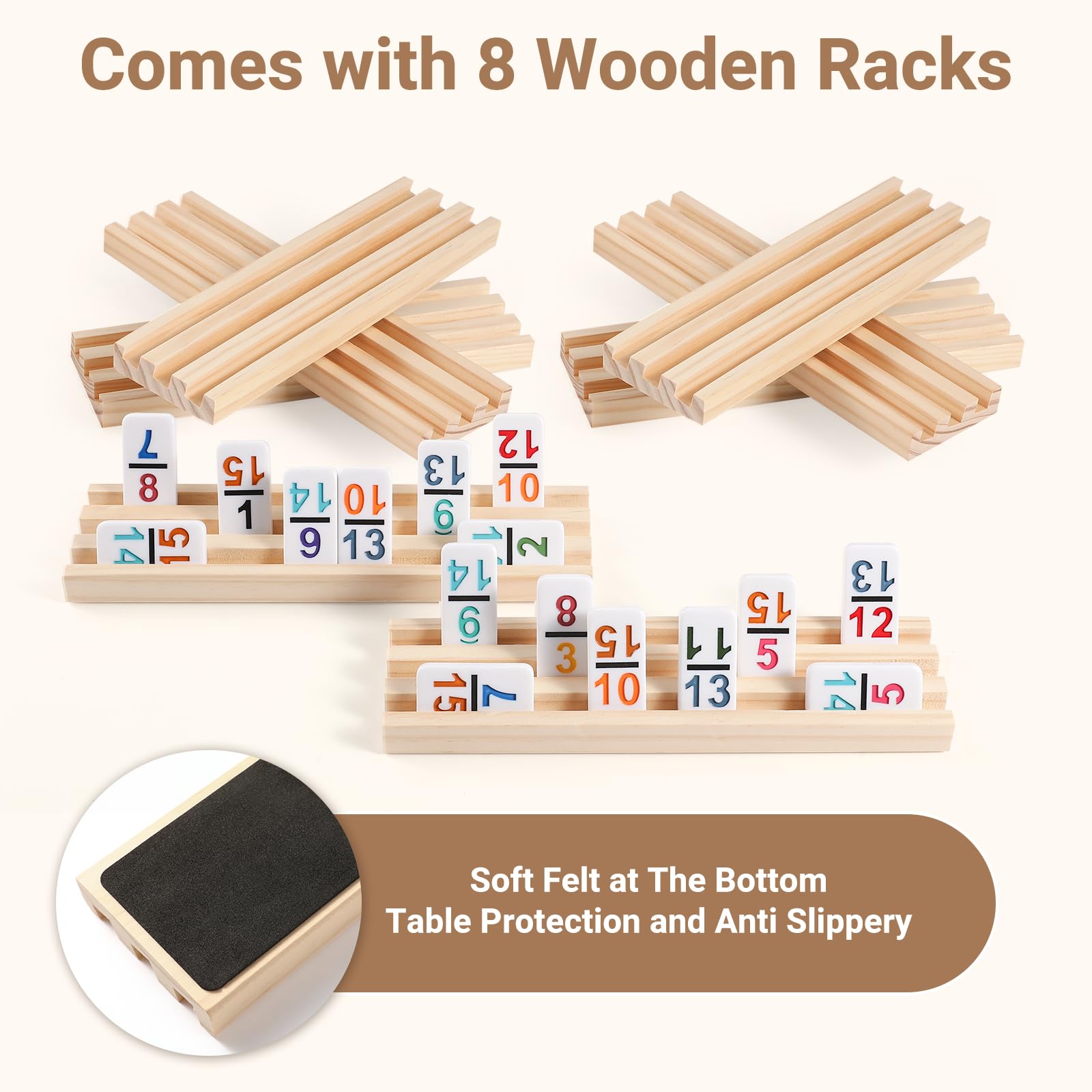 uvcany wooden racks hold domino tiles upright for quick setup and neat display.