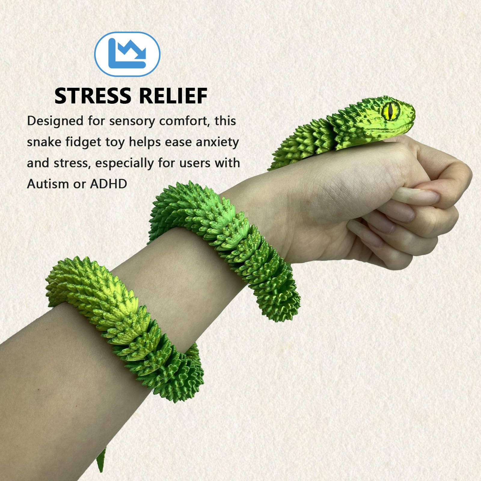 UXBSTM 3D-printed hinged snake in a coiled pose for interactive play