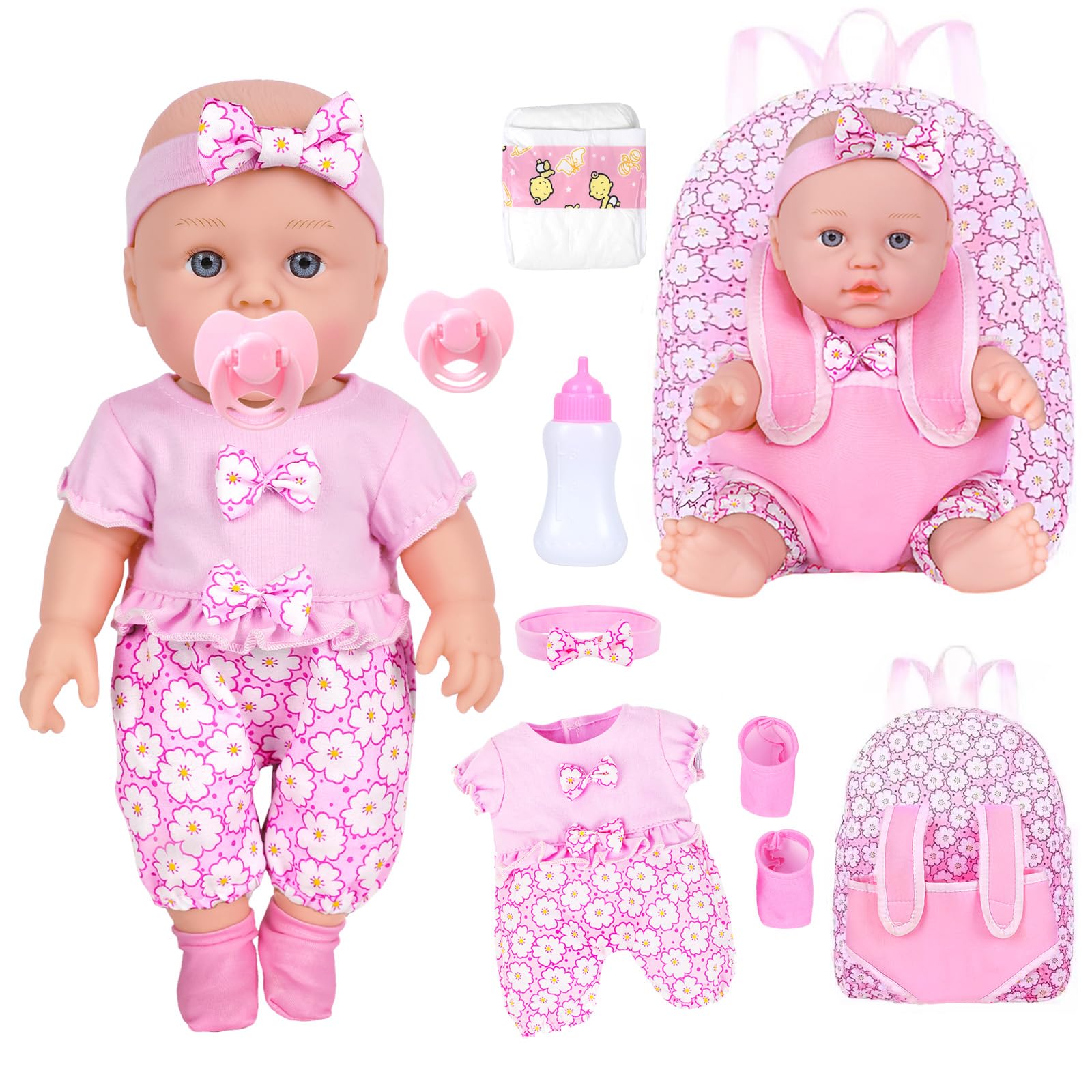 UZIDBTO 12-inch doll with backpack for on-the-go pretend play.