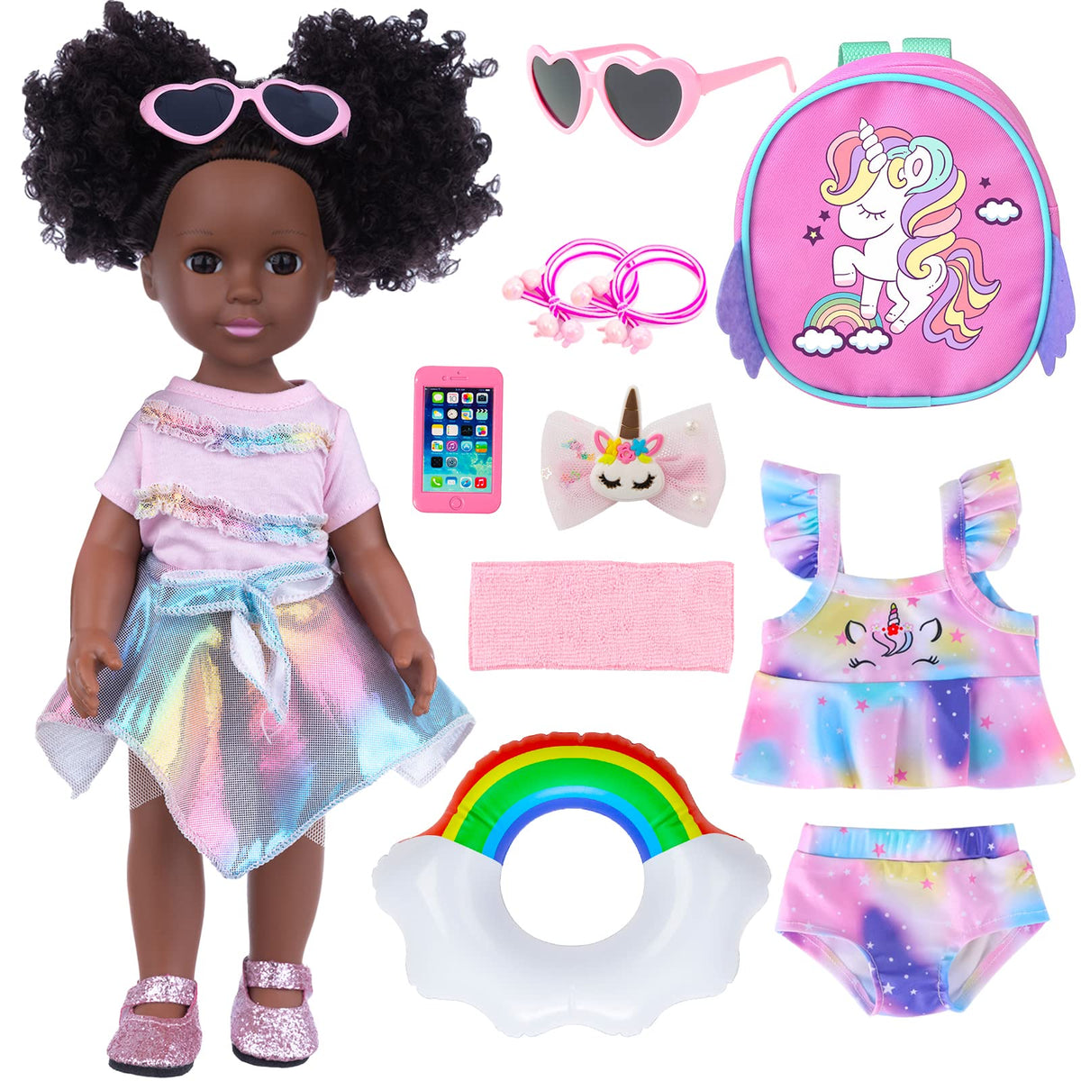 UZIDBTO black doll with unicorn backpack enhances imaginative playtime