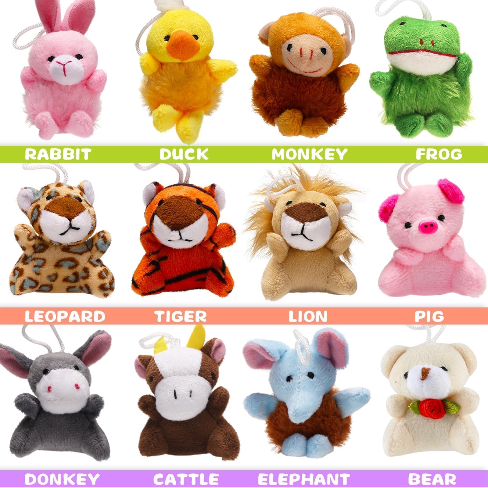 Uzoxlsn zoo pals, soft tiny plush with hanging loop for backpacks.