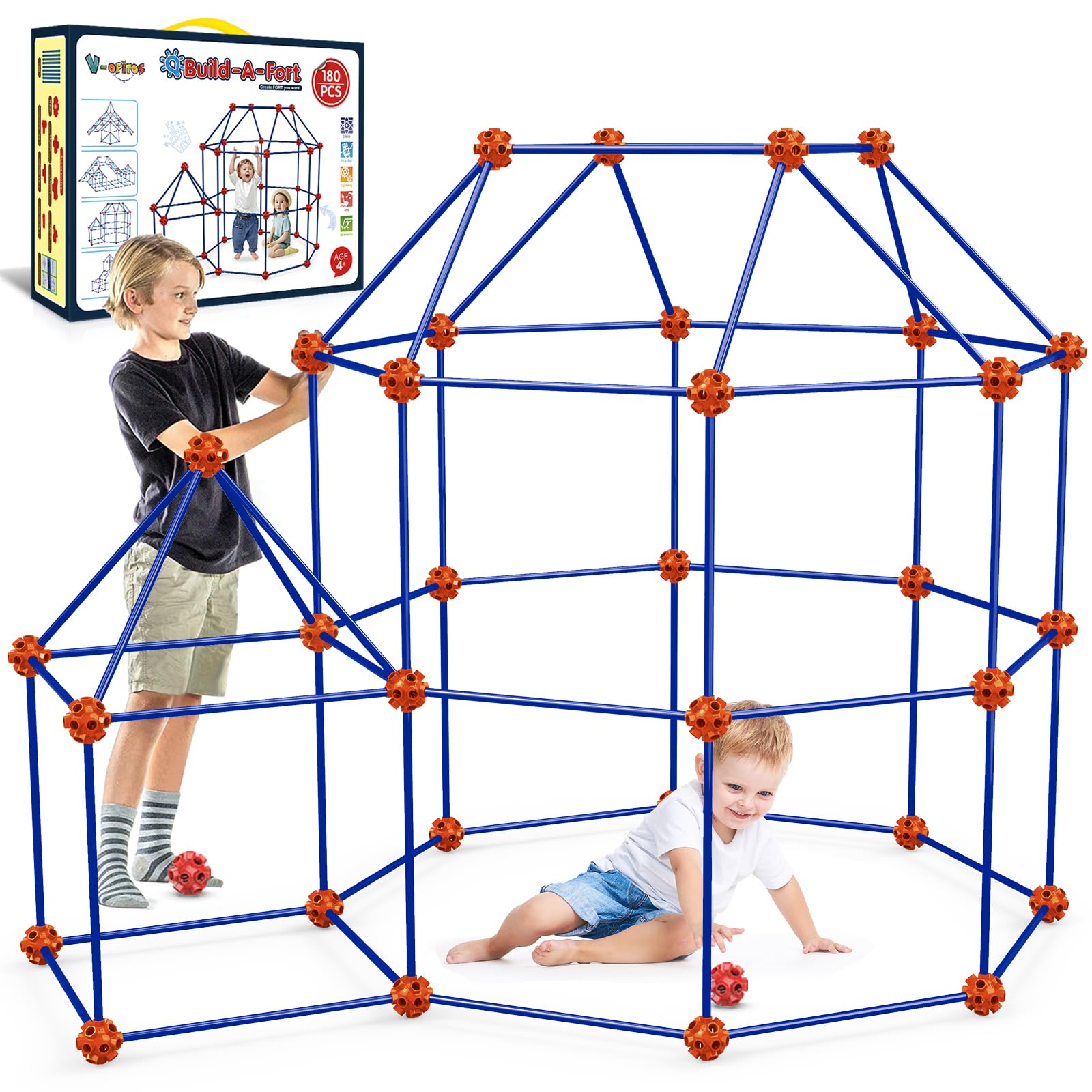 V-Opitos fort-building-poles provide sturdy support for creative castle designs.