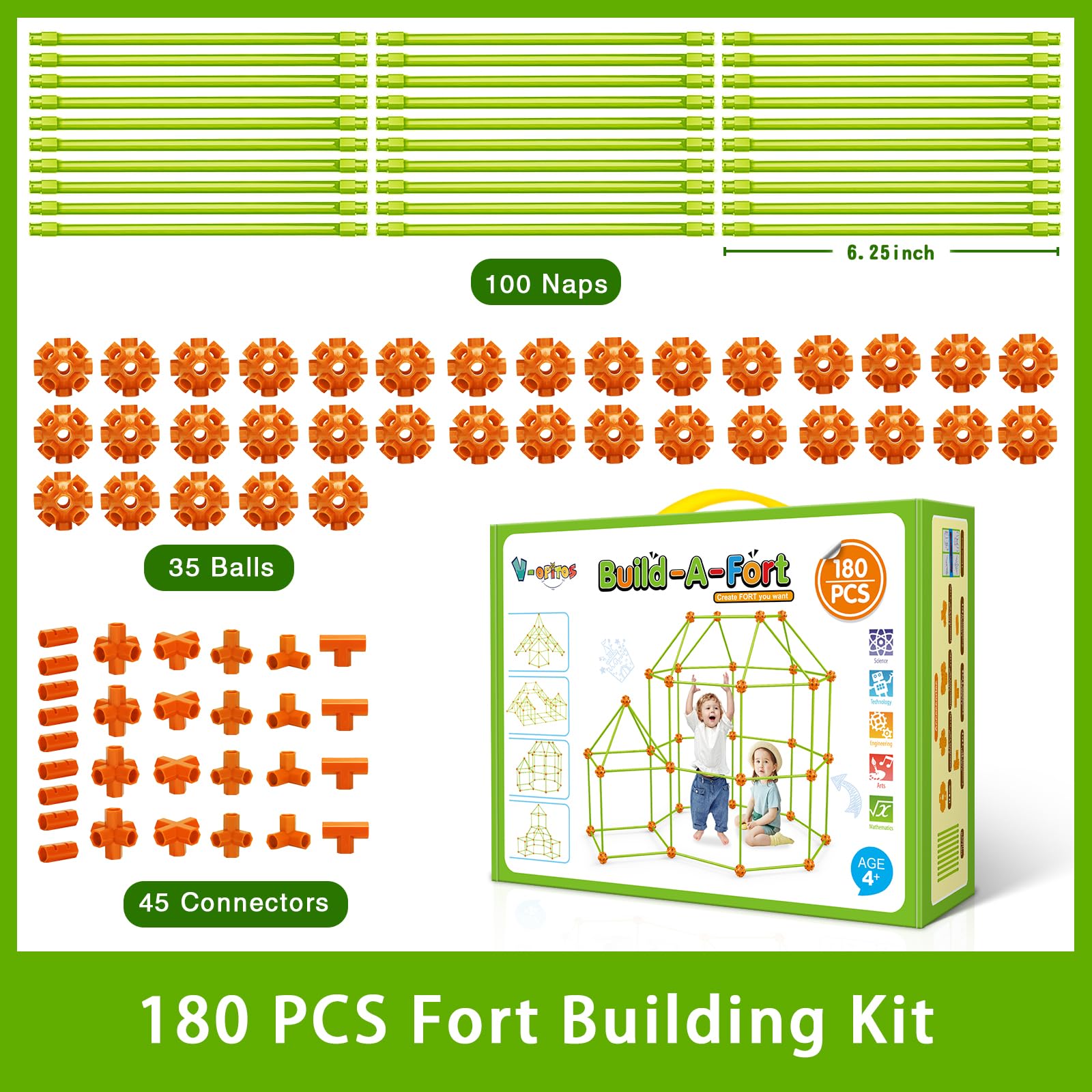 V-Opitos kid-friendly fort design encourages creative construction and open-ended play.