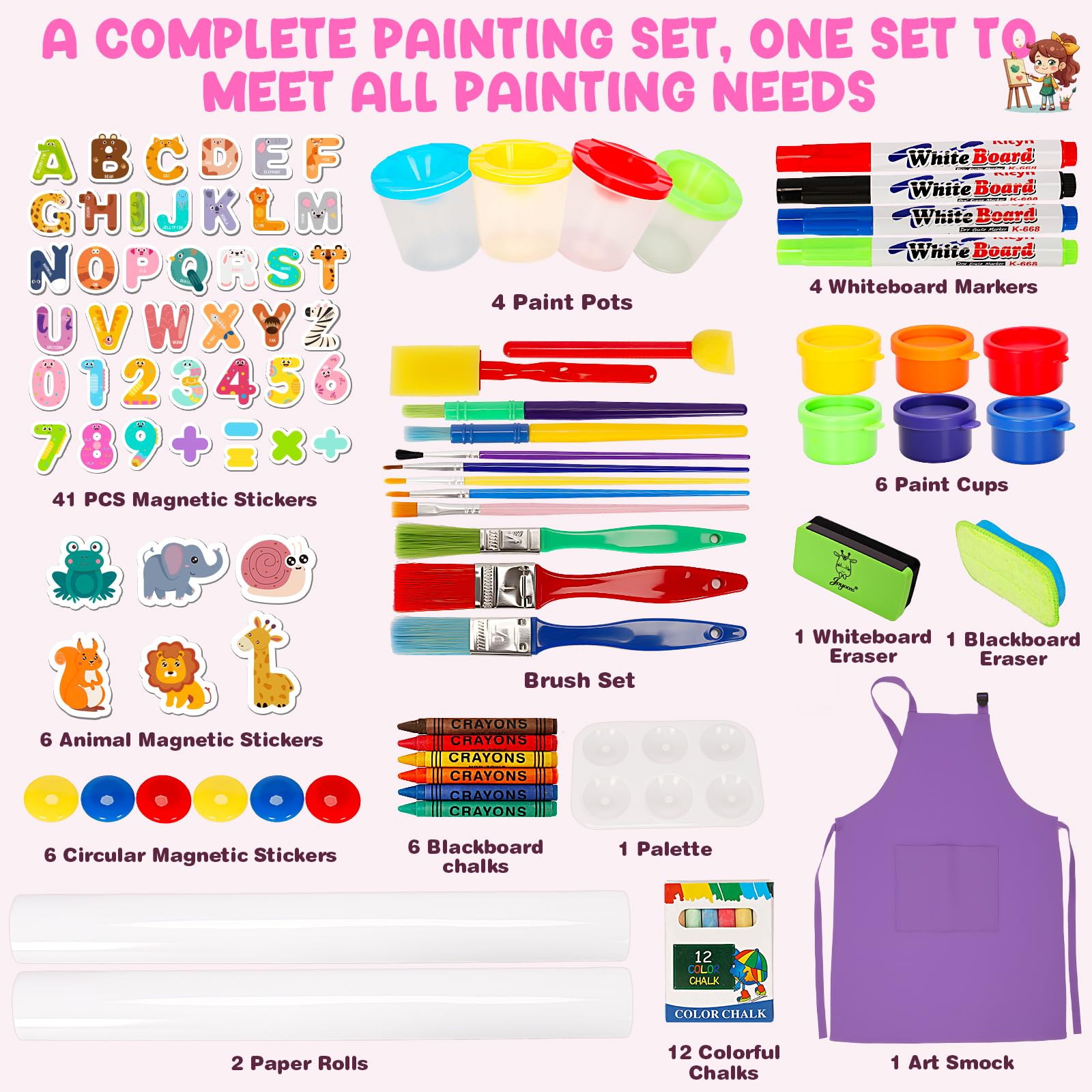 V-Opitos magnetic double-sided board enables chalk and marker play.