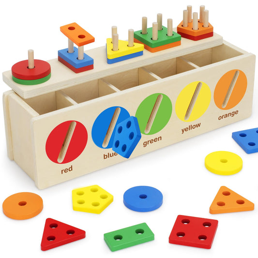 V-Opitos Montessori color-shape box promotes color and shape sorting in toddlers.