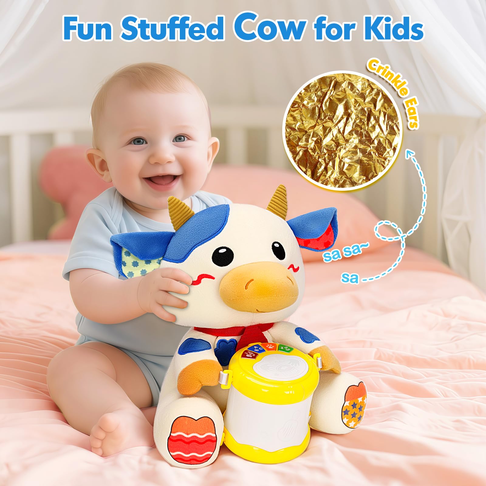 V-Opitos soft plush cow, safe materials for little hands and cuddly companionship.