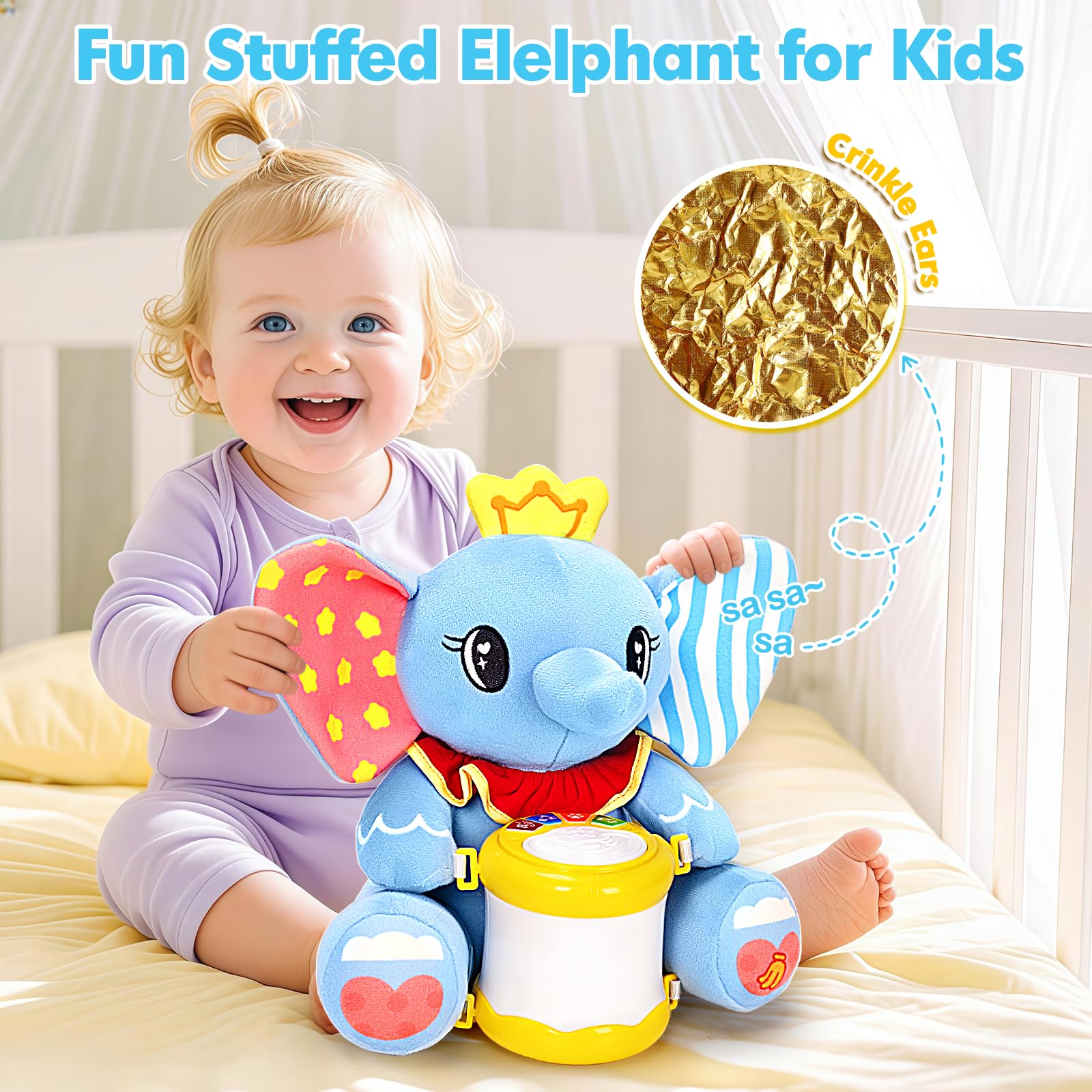 V-Opitos plush elephant made with safe materials for cuddly play