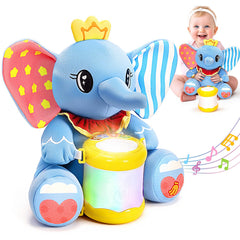 V-Opitos stuffed elephant musical drum toy for babies, inviting rhythm play