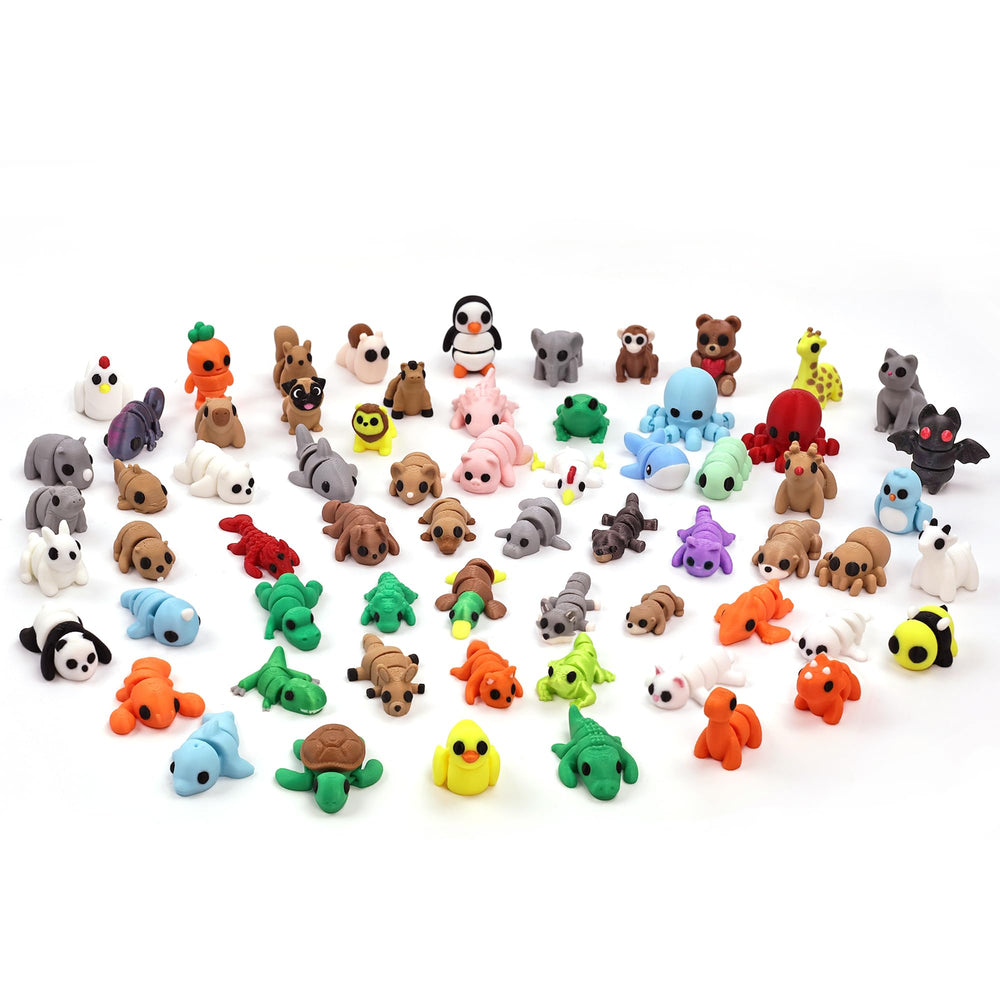 VABAO 65 PCS 3D-printed animal figurines set for desk decor and imaginative play.