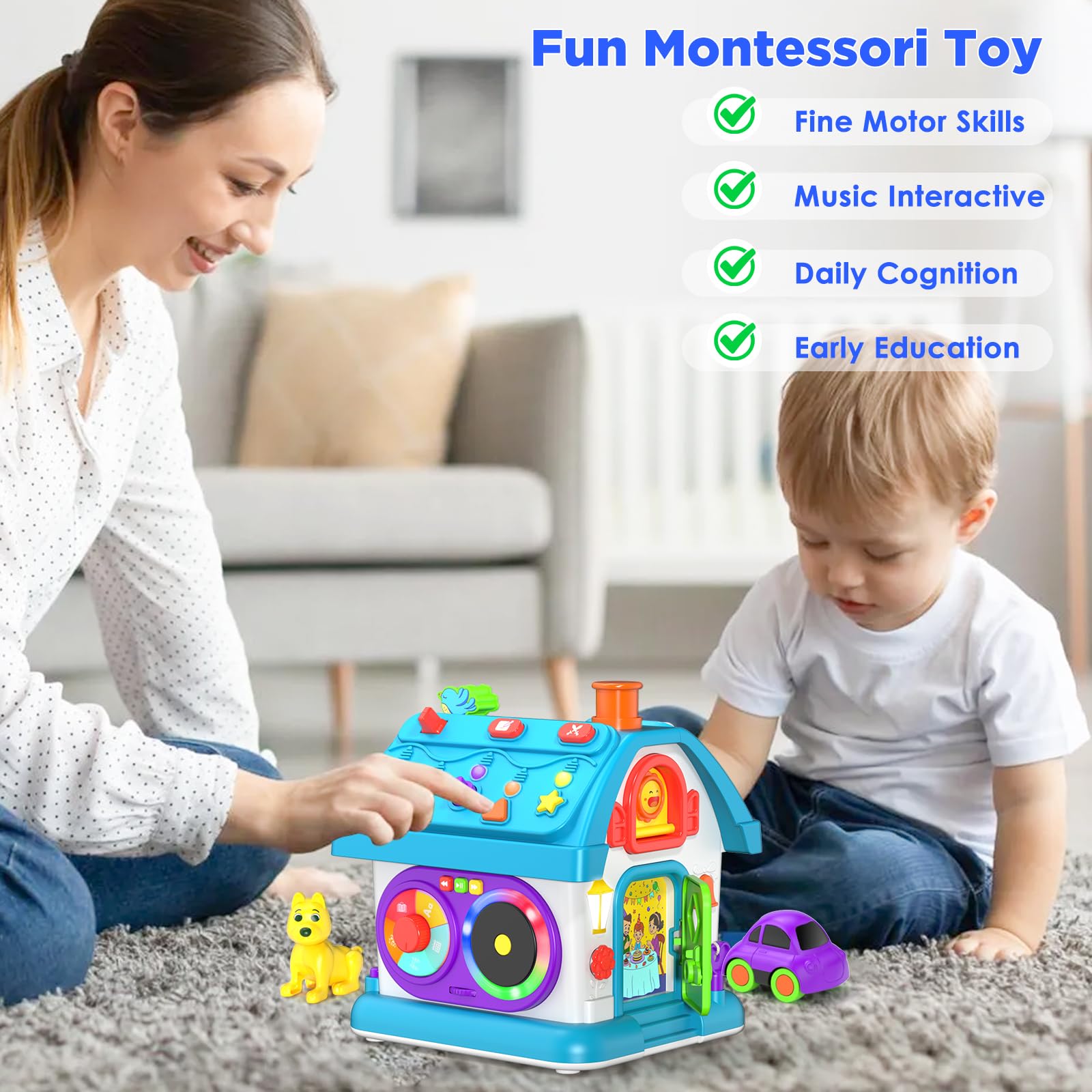 Vahome toy telephone and car scene encourages pretend play and hand-eye coordination.
