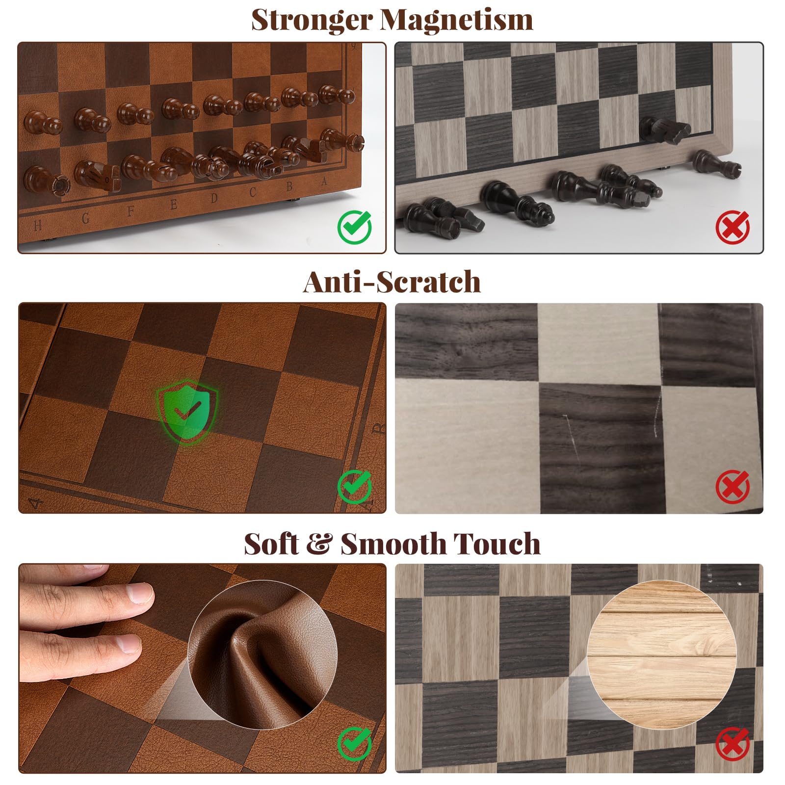 Vahome magnetic chess set in play during a move sequence.