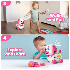 Vahome Puppy Toy bilingual education play highlights ABCs and numbers for language development.