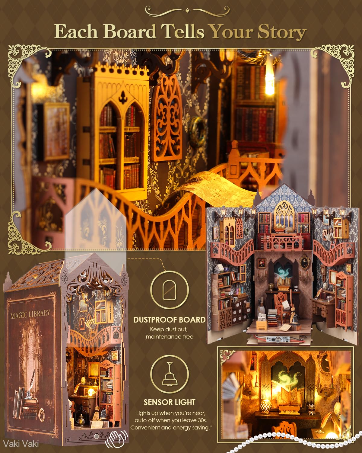 3D dollhouse pieces showcase craftsmanship and easy to follow color coded parts.