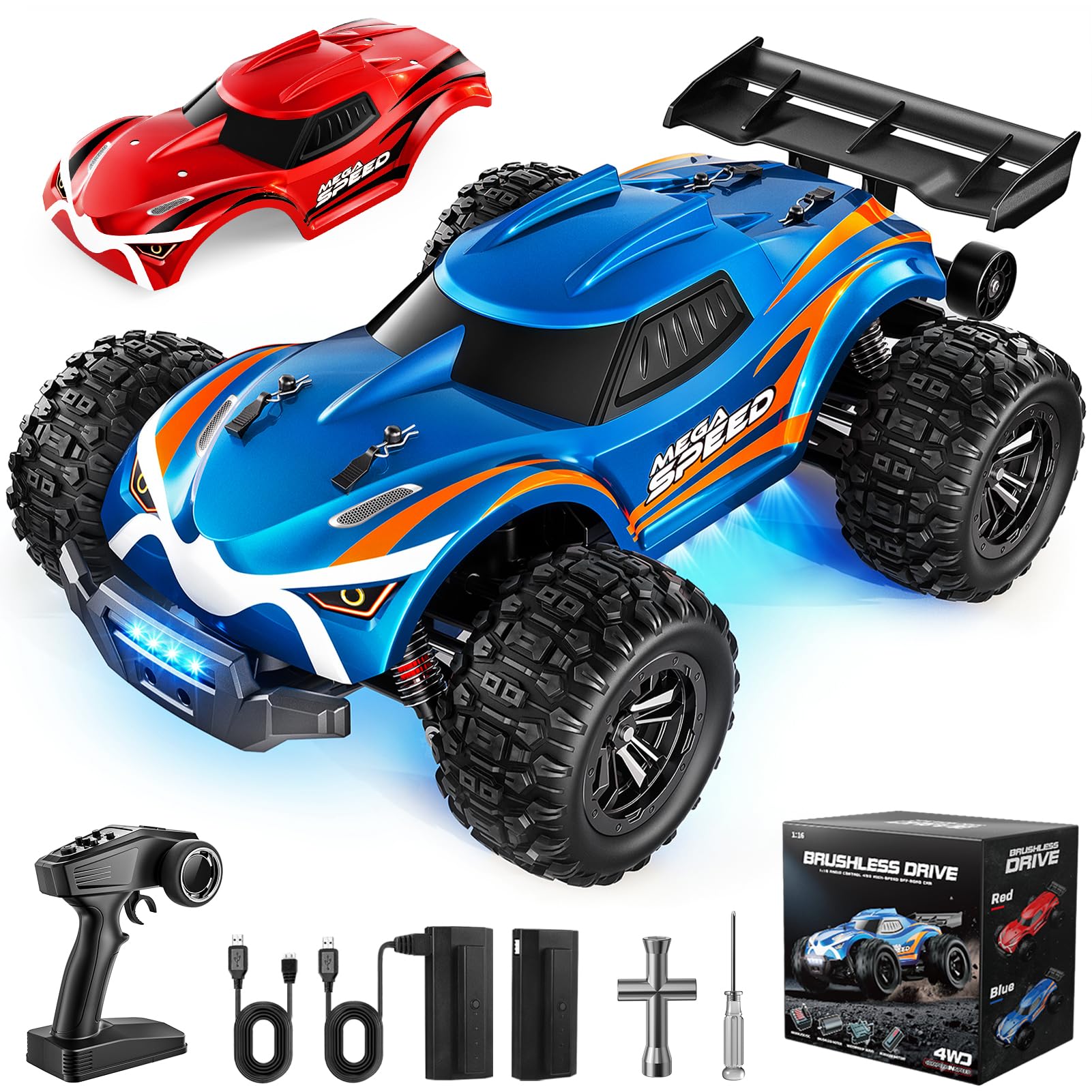 ValueTalks 1/16 Brushless RC Car front view for high-speed off-road fun.